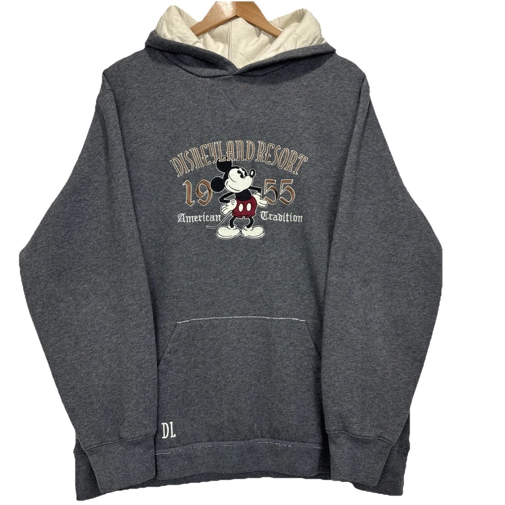 VTG Disneyland Resort Mickey Mouse 1955 Hoodie Mens XL Grey Embroidered Pullover
